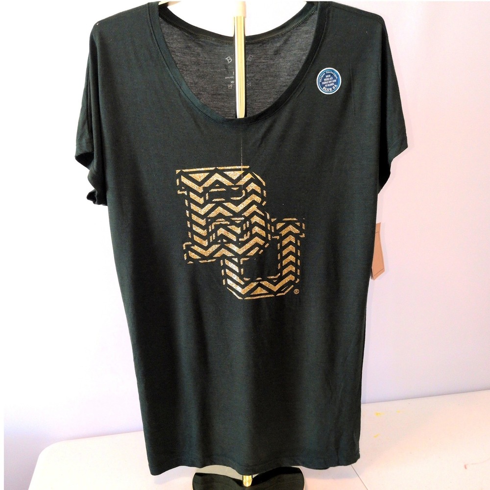 NWT Baylor University T-Shirt Women Large Forest Green Gold Glitter NCAA Tee